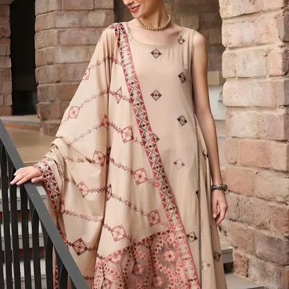 KARANDI 3PC EMBROIDERED DRESS EMBROIDERED SHAWL A 1033