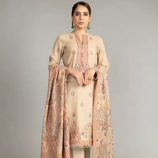 KARANDI 3PC EMBROIDERED DRESS EMBROIDERED SHAWL A 1034