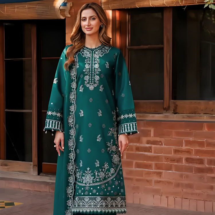 KHADDAR 3PC EMBROIDERED DRESS EMBROIDERED SHAWL A 1035