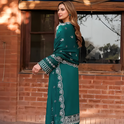 KHADDAR 3PC EMBROIDERED DRESS EMBROIDERED SHAWL A 1035