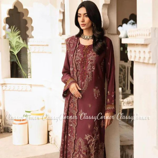 KHADDAR 3PC EMBROIDERED DRESS EMBROIDERED SHAWL A 1037