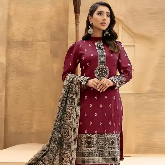 DHANAK 3PC EMBROIDERED DRESS EMBROIDERED SHAWL A 1040