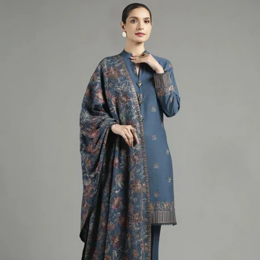 KARANDI 3PC EMBROIDERED DRESS EMBROIDERED SHAWL A 1007