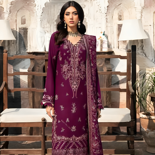 KHADDAR 3PC EMBROIDERED DRESS EMBROIDERED SHAWL A 1036